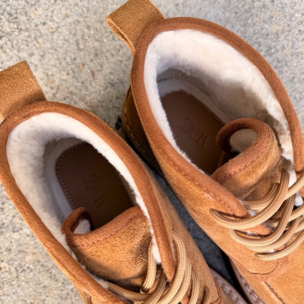 Zara Men’s Suede Leather, Fur-Lined, Lace Up, Ankle Boots Size 8 - Picture 7 of 9